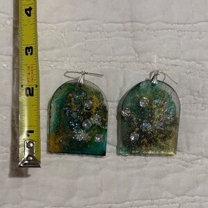 Elegant Green and Gold Glitter Resin Earrings
